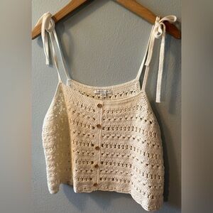 American Eagle Outfitters Cream Cropped Tie Front Tank Top
